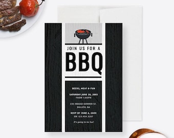 BBQ Party Invitation Template Editable Backyard Cookout Invite Summer Barbecue Digital Download Rustic Wood Grill Theme