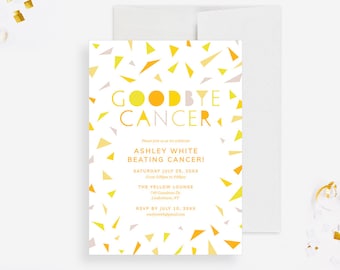 Goodbye Cancer Party Invitation Template in Yellow Shades, Cancer Survivor Digital Download, Cancer Warrior Printable Invites