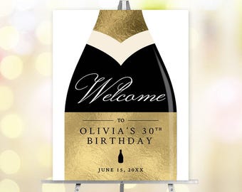 Champagne Bridal Shower Welcome Sign Template, Printable Sign 18 x 24 Inches, 21st  30th 40th Birthday Drinks Party Sign Digital Print