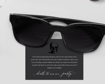 Funeral Birthday Party Favor Card to go with Somber Sunglasses, Card Template to go with Dark Shades for Death to My 20s Party Digital File
