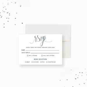 Cartão RSVP com modelo de escolha de refeição, RSVP para impressão com seleção de menu, cartões de anexo de aniversário empresarial, download digital de cartão de detalhes