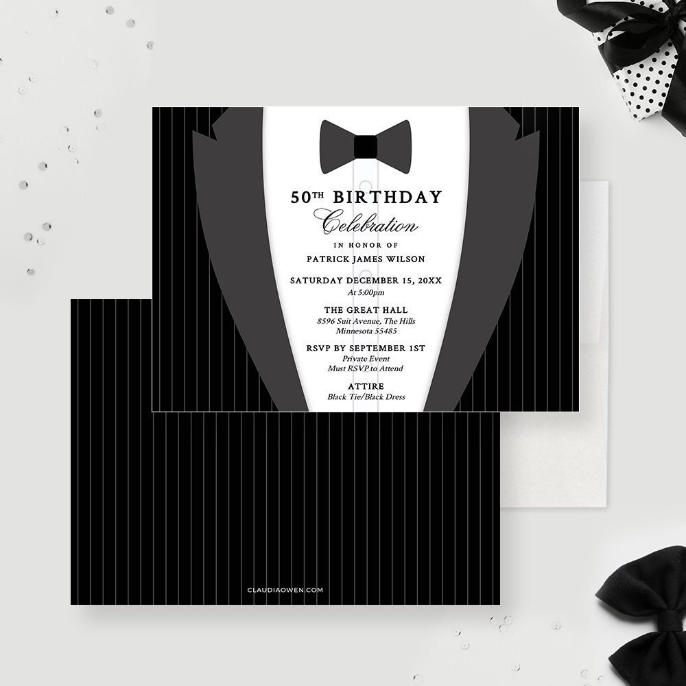 Black Tie Party Invitation Tuxedo Suit 