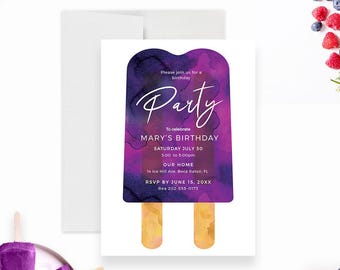 Popsicle Birthday Party Invitation Template, Summer Birthday Party Invitation Digital Download