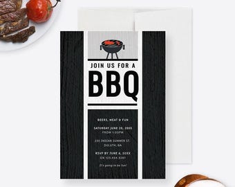 BBQ Party Invitation Template Editable Backyard Cookout Invite Summer Barbecue Digital Download Rustic Wood Grill Theme