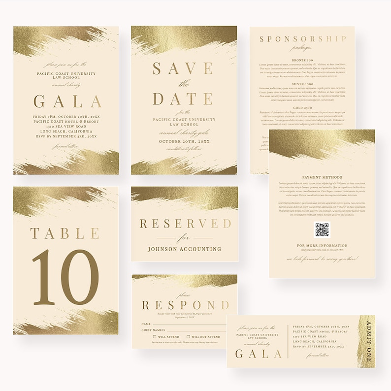 Charity Gala Party Invitation Template Set, Business Printable Digital ...