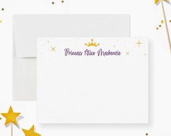 Custom Princess Note Cards for Girls Personalized Stationery Set Pink Crown Theme Writing Paper Gift for Kids Birthday Party Favor