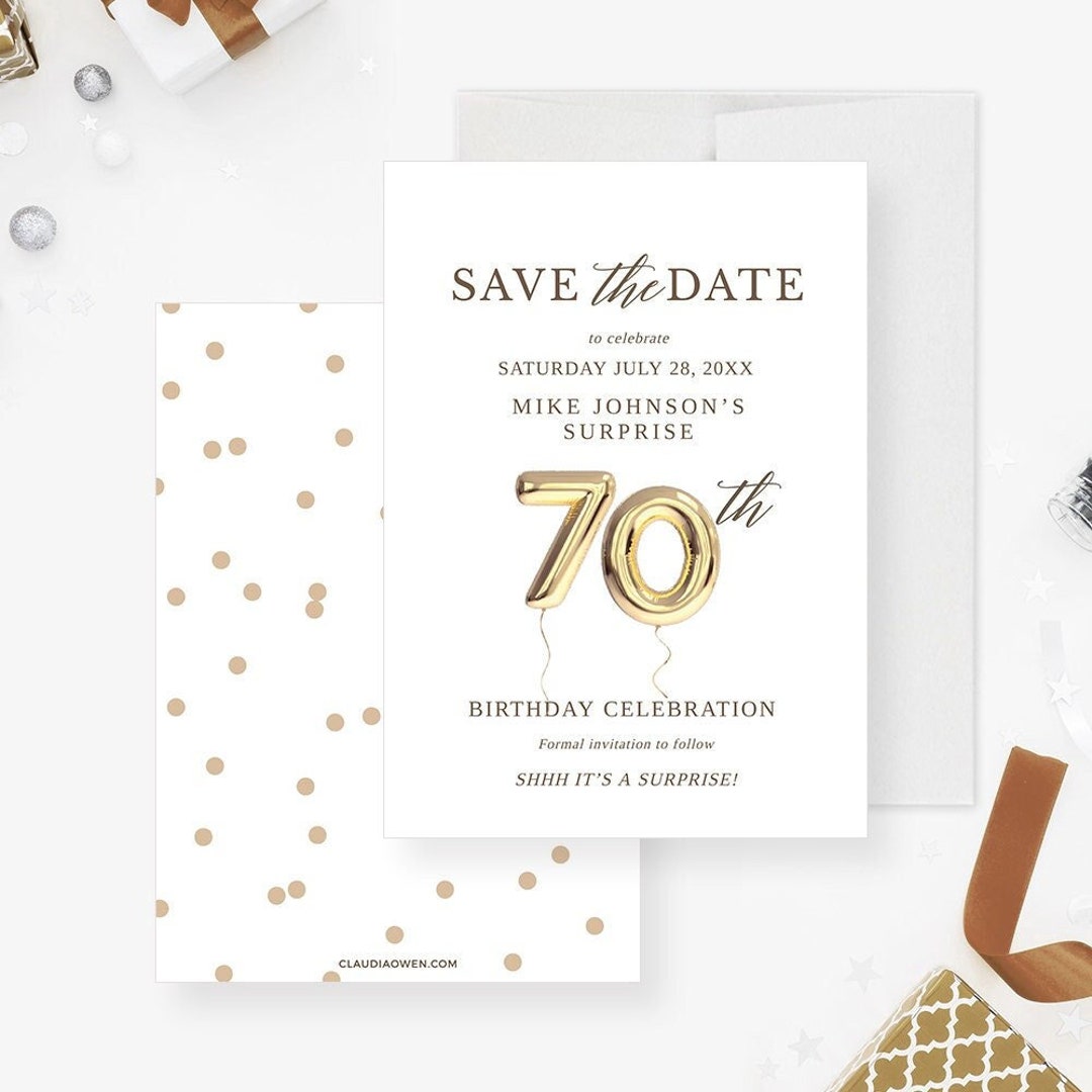 70th Save the Date Card Editable Template, 70 Seventy Birthday Balloon