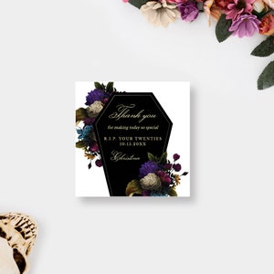 Rip 20s Death Themed Thank You Gift Tag, Printable Coffin Favor Tags 3 X 3 Inches, Rip Youth Editable Birthday Party Tags Digital Download