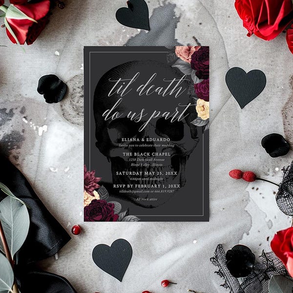 Til Death Do Us Party Wedding Invitation Template, Goth Wedding Bridal Shower Digital Download, Halloween Gothic Bachelorette Party