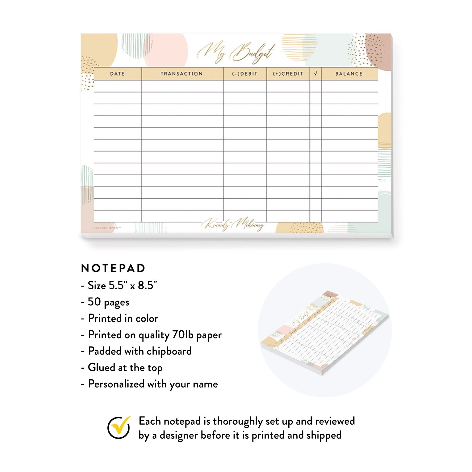 Cash Transaction Tracker Notepad, Checking Transaction Log Budget ...
