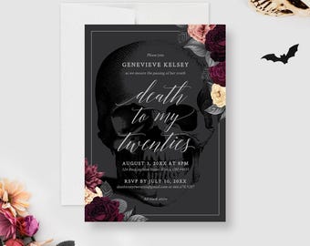 Death to My Twenties Birthday Party Invitation Template, Death to My 20s Funeral Birthday, Floral Skull 30th Digital Download