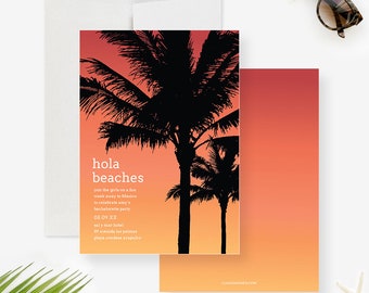 Hola Beaches Bachelorette Party Invitation, Aloha Beaches Girls Night Out, Tropical Paradise Mexican Vacation, Island Palm Tree