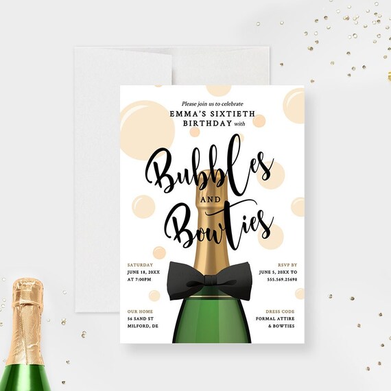Bubbles and Bowties Champagne Birthday Party Invitation 30th Etsy