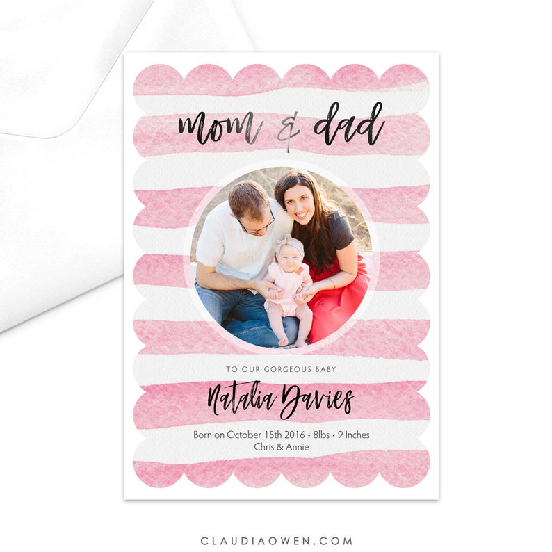 Baby Announcement Mom and Dad Birth announcement Card Newborn Announcement New Baby Photo Card Newborn Photo Card Baby Girl Baby Boy