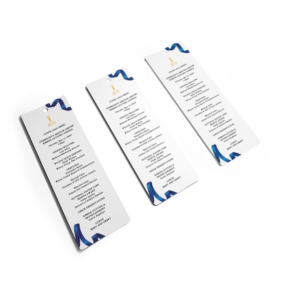 Ribbon Cutting Bookmark Template, Small Order of Events, Personalized ...