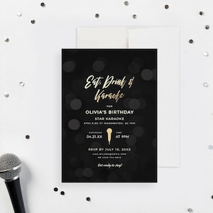 Eat Drink and Karaoke Invitation Template, Karaoke Birthday Party Invitation Digital Download, Adult Karaoke Party Invites
