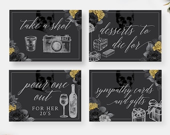 Table Sign Digital Download Gold, Death To My 20s Take a Shot Sign, Cards and Gifts Sign for Halloween Party, Printable Dessert Table Sign