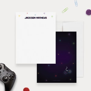 Video Game Boys Stationery Set, Gaming Birthday Thank You Note Card, Video Game Controller Personalized Kid's Note Card Gift For Children
