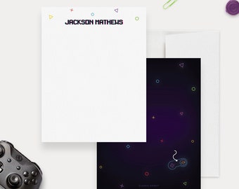 Video Game Boys Stationery Set, Gaming Birthday Thank You Note Card, Video Game Controller Personalized Kid's Note Card Gift For Children