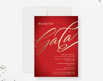 Red and Gold Gala Invitation Template, Professional Business Party, Corporate Company Instant Digital Download, Black Tie Event