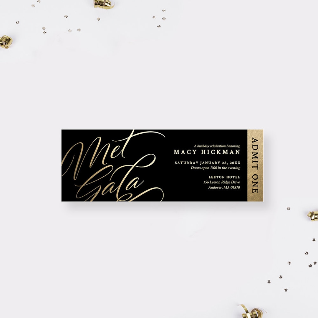 Met Gala Ticket Invitation Template, Birthday Printable Ticket