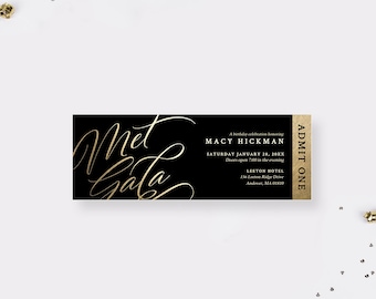 Met Gala Ticket Invitation Template, Birthday Printable Ticket, Business Event Ticket Digital Download, Admission Ticket in Black and Gold