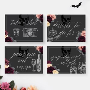 Panneau de table en téléchargement numérique, panneau Take a Shot de Death To My 20s, cartes et cadeaux pour fête d'Halloween, panneau de table à desserts imprimable