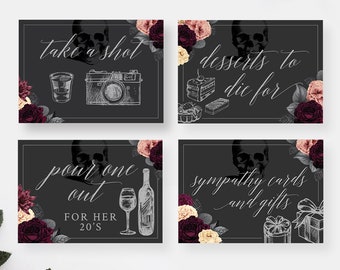 Table Sign Digital Download, Death To My 20s Take a Shot Sign, Cards and Gifts Sign for Halloween Party, Printable Dessert Table Sign