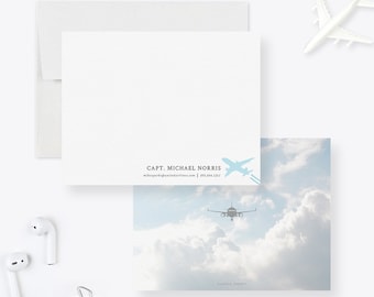 Personalized Airplane Note Card Set, Aviation Plane Stationery, Custom Pilot Gifts for Men Flying Stationary, Travel Flight Attendant Gifts