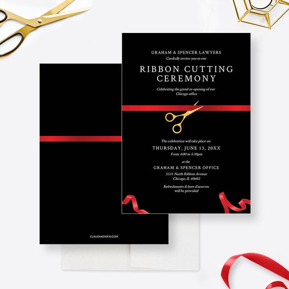 Grand Opening Ribbon Cutting Ceremony Launch Party Invitation, New