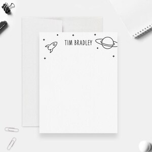Astronaut Stationery Set for Boys Personalized With Name Custom Space Note Cards Rocket Design for Kids Writing Thank You Cards