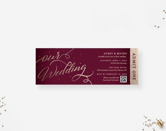 Wedding Invitation Ticket Template, Admit One Printable Digital Download, Event Tickets