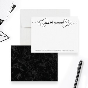 Carte de correspondance personnalisée calligraphie élégante pour hommes et femmes, correspondance de polices de caractères élégantes, conception de cartes de papeterie personnalisées, noir blanc