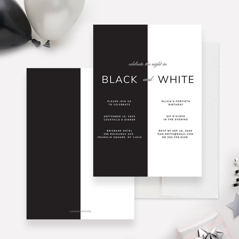 Black and White Theme Celebration Invites Digital Download Adult Invitation Black and White Party Invitation Edit Yourself Template