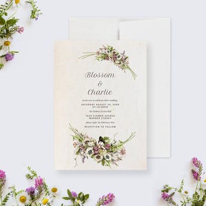 Vintage bloemen huwelijksuitnodiging bewerkbare sjabloon, elegante tuinfeest bloemen nodigt digitale download, bruids douche vintage bloem