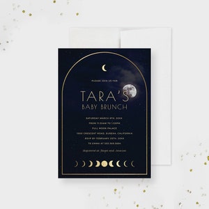 Moon Baby Shower Invitation Editable Template, Custom Celestial Baby Shower Invites Digital Download, Moon Birthday Party with Moon Phases