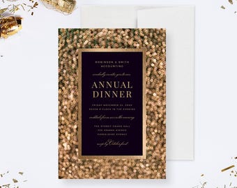 Annual Dinner Party Invitation Editable Template, Gold Gala Company Party Invites Digital Download, Formal Business Invites