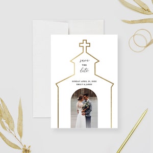 Mariage à l'église, réservez la date, modèle avec photo, chapelle catholique, réservez la date, faites-les connaître pour la religion, téléchargement immédiat