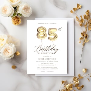 85th Birthday Party Invitation Template, 85 Birthday Balloon Printable Digital Download, 85th Business Wedding Anniversary