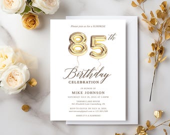 85th Birthday Party Invitation Template, 85 Birthday Balloon Printable Digital Download, 85th Business Wedding Anniversary