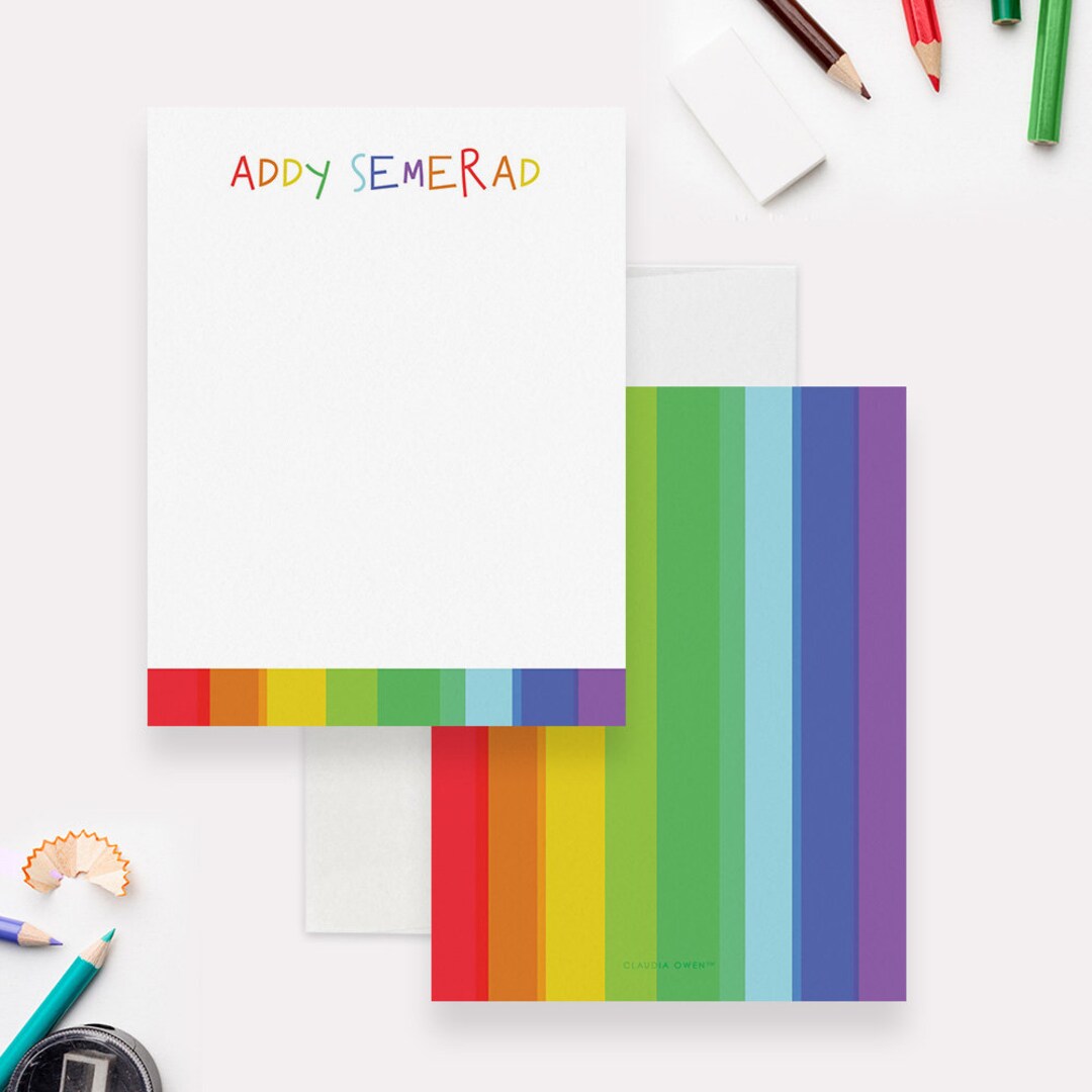Personalized Rainbow Stationery for Girls, Colorful Note Card for Kids ...