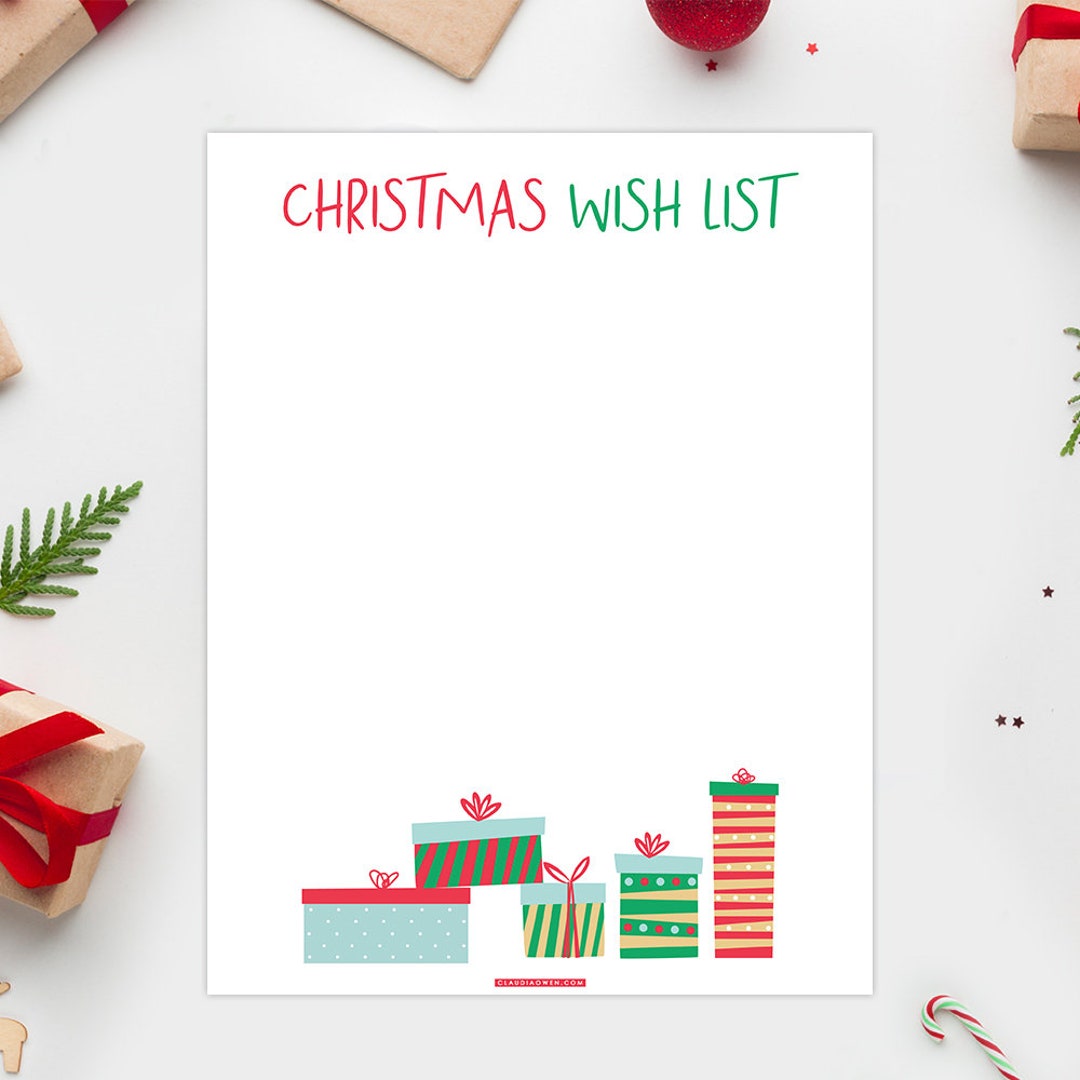 Christmas Wish List Printable Holiday Gift List for Kids Santa Letter ...