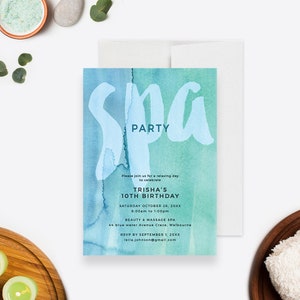 Spa Birthday Party Invitation Template, Pamper Party Digital Download, Spa Day Printable Invite, Girls Spa Party
