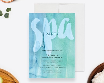 Spa Birthday Party Invitation Template, Pamper Party Digital Download, Spa Day Printable Invite, Girls Spa Party