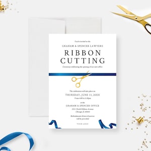 Ribbon Cutting Editable Template, Blue Ribbon Launch Party Printable Digital Download New Business Office Opening Ceremony