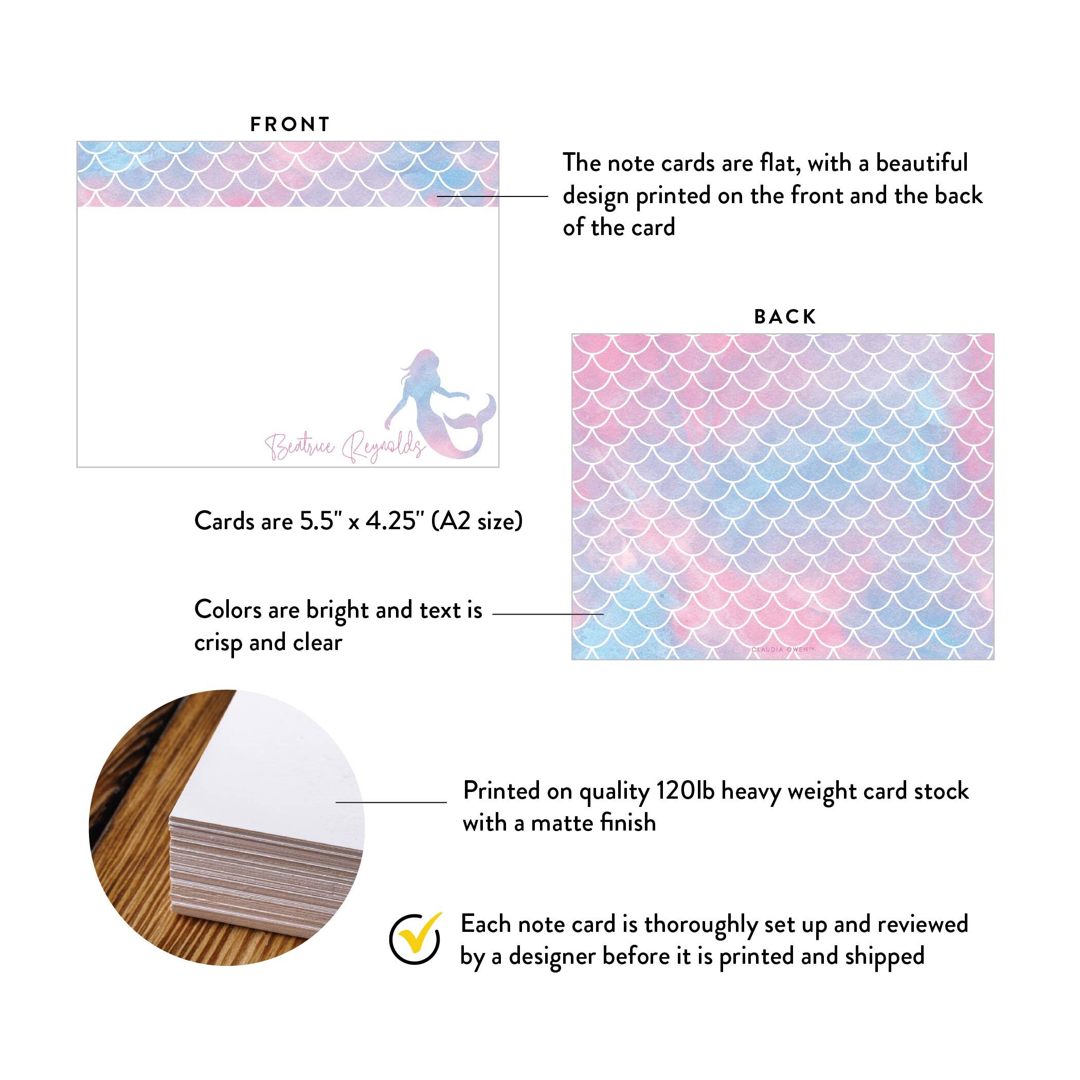 Mermaid Notes Personalized Mermaid Note Card Set for Girls Custom Under the Sea ...