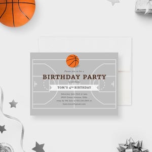 Modèle d'Invitation de fête d'anniversaire de basket-ball, cerceau sur le thème du basket-ball inviter téléchargement numérique