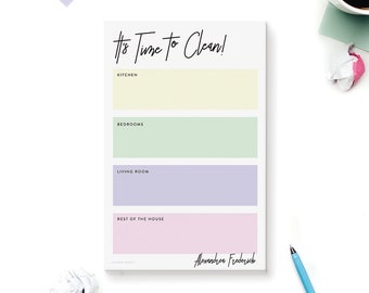 It's Time To Clean Notepad, Cleaning Schedule House Chores, Custom Household Chores Planner for Mom Women, Home Management Weekly Chores