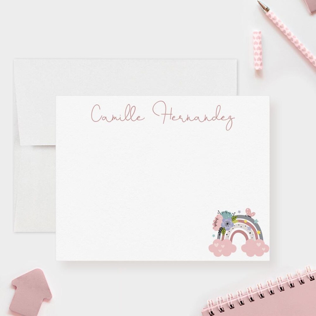 Custom Rainbow Stationery Set Personalized Note Cards Baby Girl Thank ...