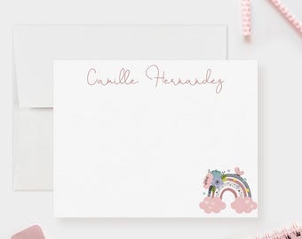 Custom Rainbow Stationery Set Personalized Note Cards Baby Girl Thank You Cards Rainbow Cards Gift for Kids Birthday Shower